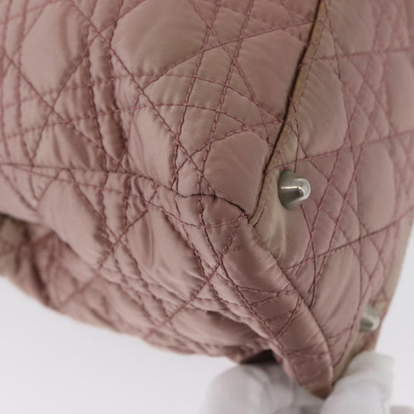 Christian Dior Canage Handtas Nylon Roze Zilver Auth 170948