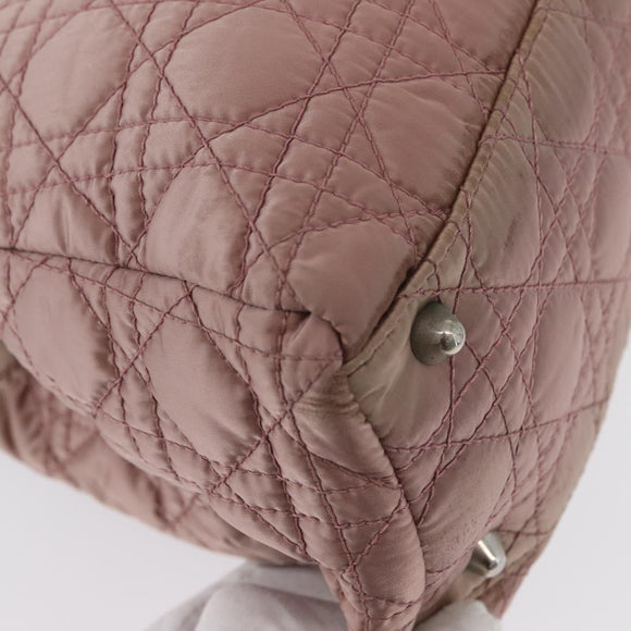 Christian Dior Canage Handtas Nylon Roze Zilver Auth 170948