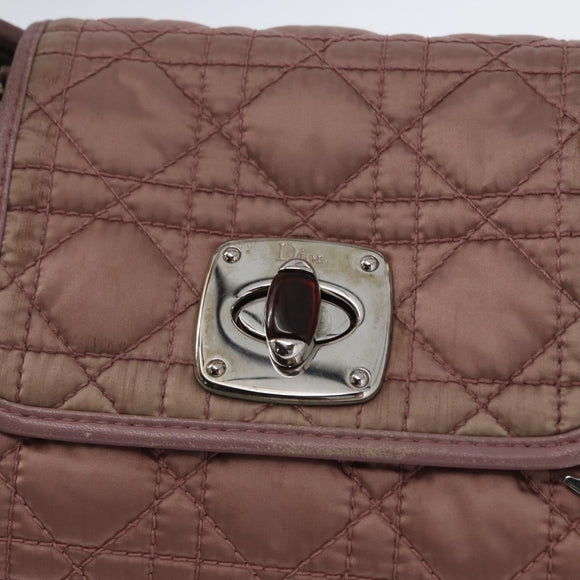 Christian Dior Canage Handtas Nylon Roze Zilver Auth 170948