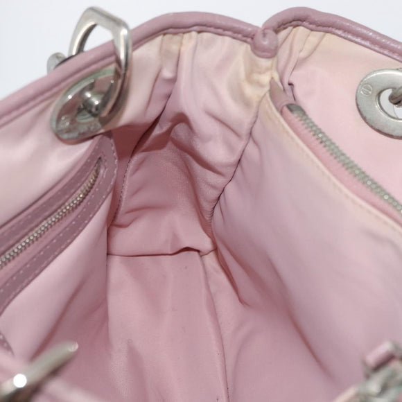 Christian Dior Canage Handtas Nylon Roze Zilver Auth 170948