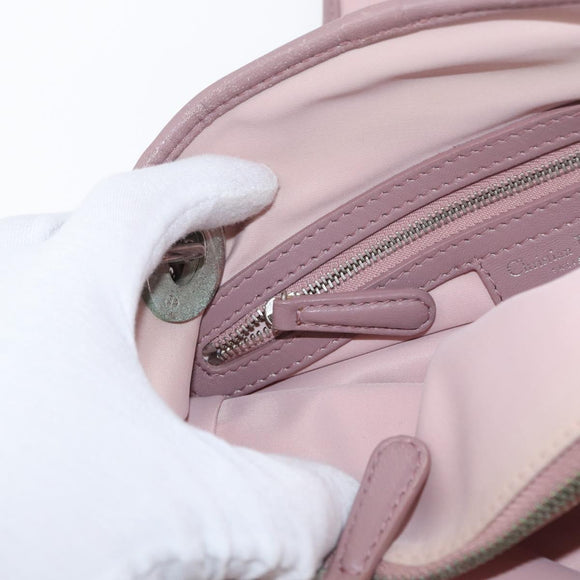 Christian Dior Canage Handtas Nylon Roze Zilver Auth 170948