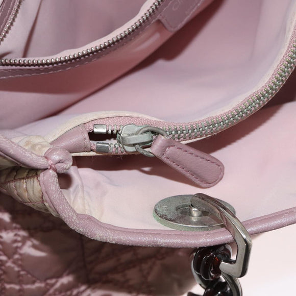 Christian Dior Canage Handtas Nylon Roze Zilver Auth 170948