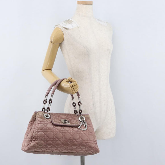 Christian Dior Canage Handtas Nylon Roze Zilver Auth 170948