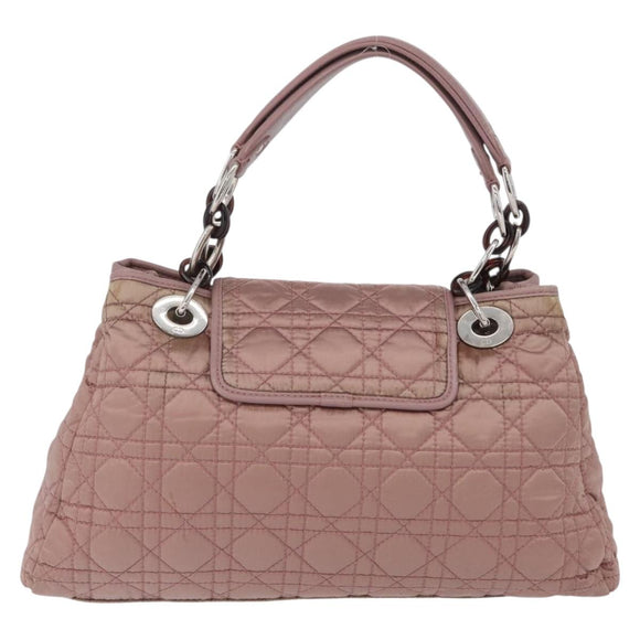 Christian Dior Canage Handtas Nylon Roze Zilver Auth 170948