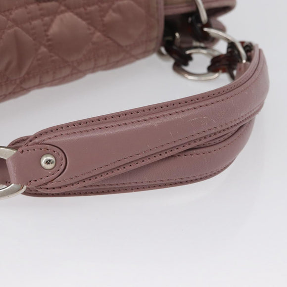 Christian Dior Canage Handtas Nylon Roze Zilver Auth 170948