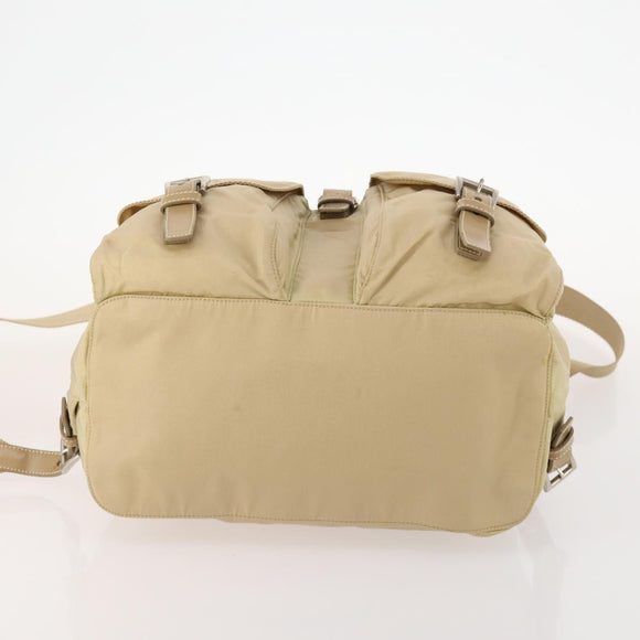 PRADA Rucksack Nylon Beige Silber Auth 170950
