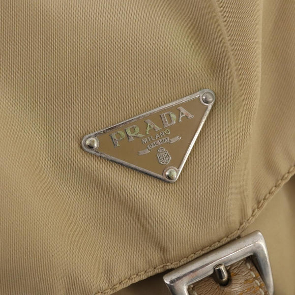 PRADA Rucksack Nylon Beige Silber Auth 170950