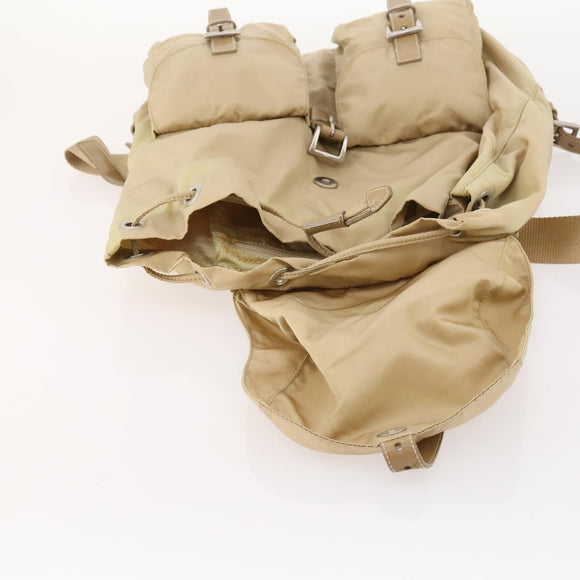 PRADA Rucksack Nylon Beige Silber Auth 170950