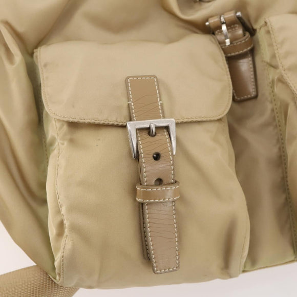 PRADA Rucksack Nylon Beige Silber Auth 170950
