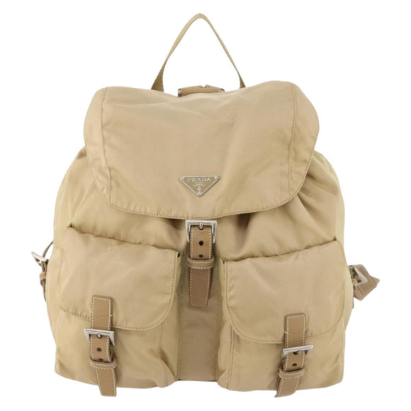 PRADA Rucksack Nylon Beige Silber Auth 170950