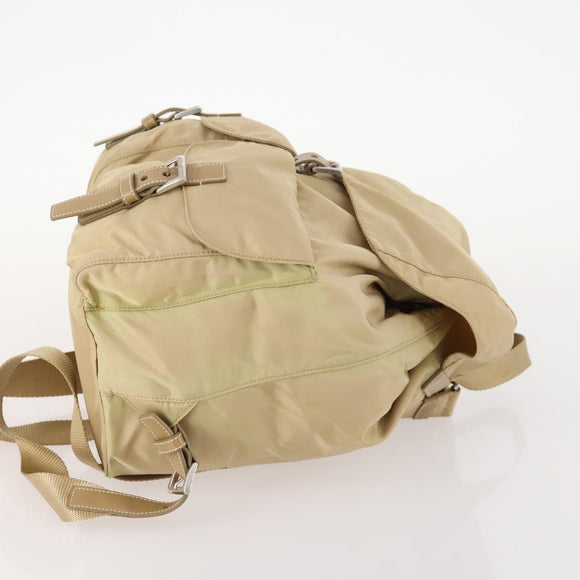 PRADA Rucksack Nylon Beige Silber Auth 170950