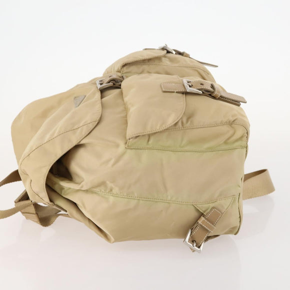 PRADA Rucksack Nylon Beige Silber Auth 170950