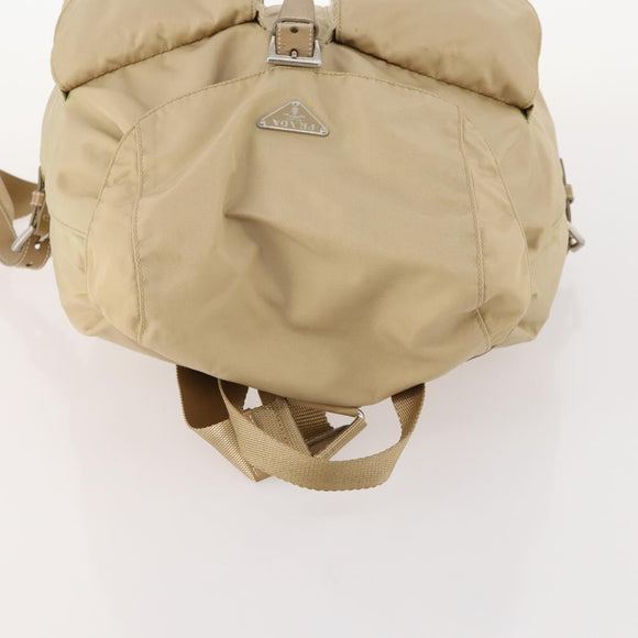 PRADA Rucksack Nylon Beige Silber Auth 170950
