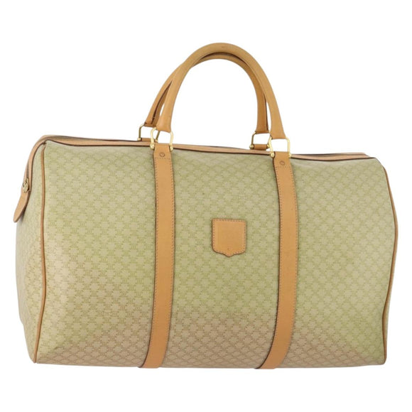 CELINE Macadam Canvas Boston Bag PVC Beige Gold Auth 170952