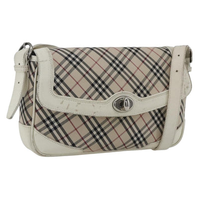 BURBERRY Nova Check Shoulder Bag Canvas Leather Beige White Silver Auth 170957