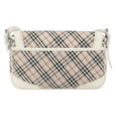 BURBERRY Nova Check Shoulder Bag Canvas Leather Beige White Silver Auth 170957 - 0