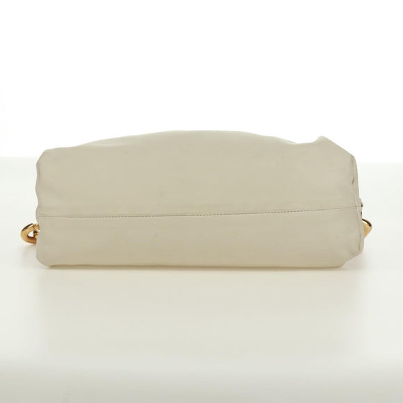 BOTTEGA VENETA Chain Shoulder Bag Leather White Gold Auth 170958V