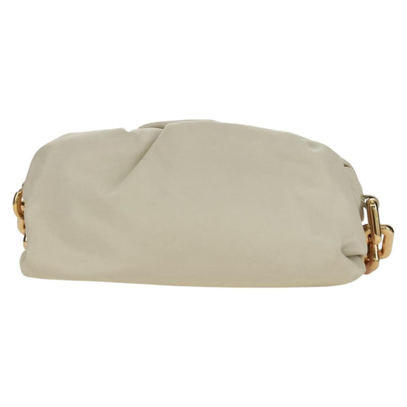 BOTTEGA VENETA Chain Shoulder Bag Leather White Gold Auth 170958V