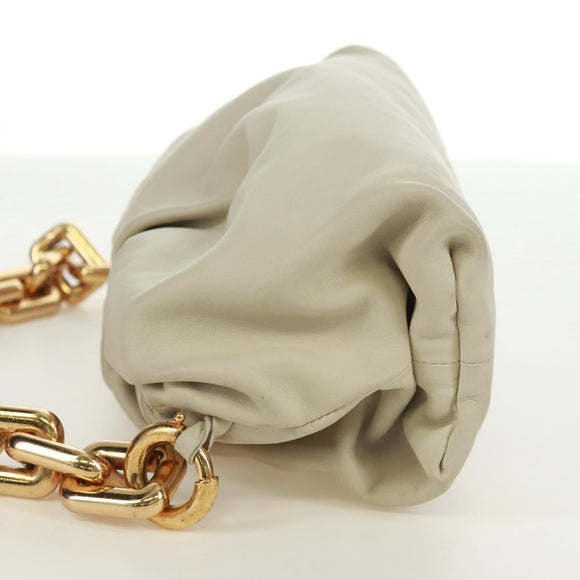 BOTTEGA VENETA Chain Shoulder Bag Leather White Gold Auth 170958V