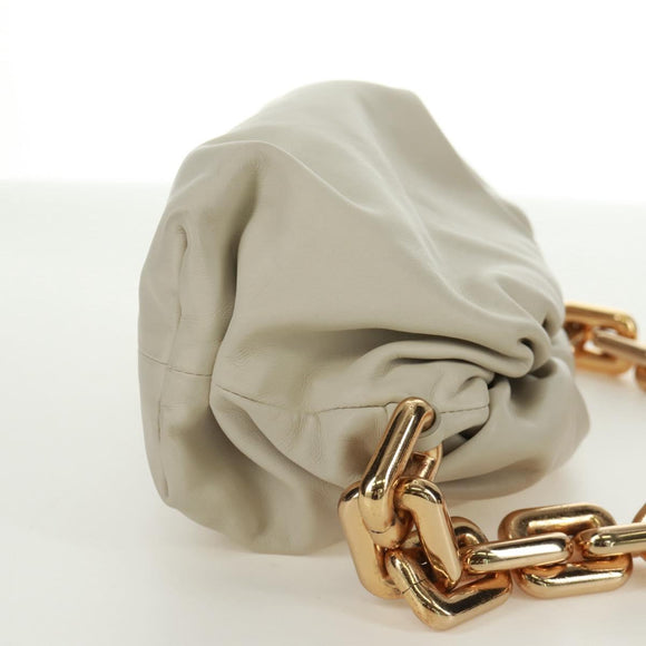 BOTTEGA VENETA Chain Shoulder Bag Leather White Gold Auth 170958V