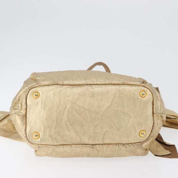 PRADA Hand Bag Leather Gold Auth 170966