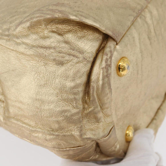 PRADA Hand Bag Leather Gold Auth 170966