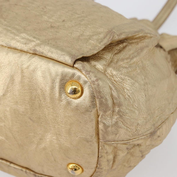 PRADA Hand Bag Leather Gold Auth 170966