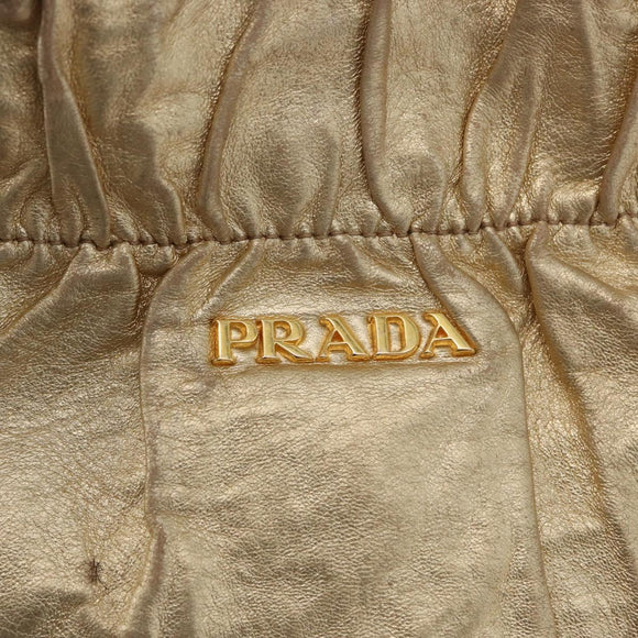 PRADA Hand Bag Leather Gold Auth 170966