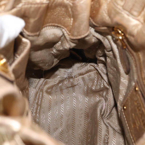 PRADA Hand Bag Leather Gold Auth 170966