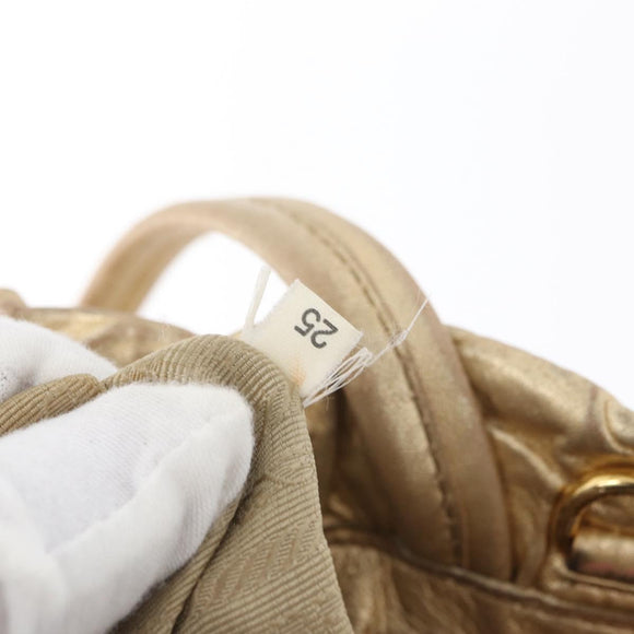 PRADA Hand Bag Leather Gold Auth 170966