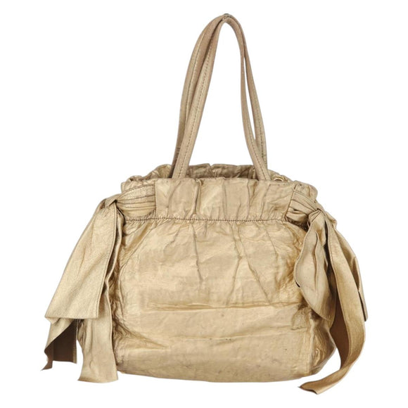 PRADA Hand Bag Leather Gold Auth 170966