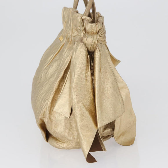 PRADA Hand Bag Leather Gold Auth 170966