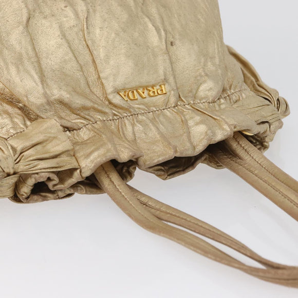 PRADA Hand Bag Leather Gold Auth 170966