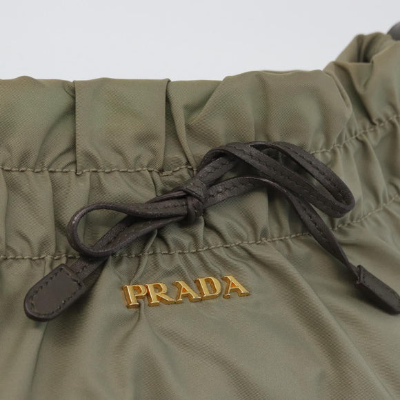 PRADA Shoulder Bag Nylon Leather Gold Light green Auth 170967