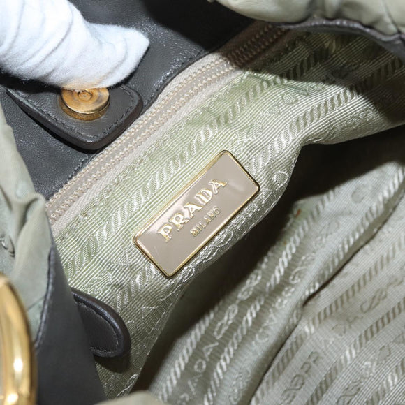 PRADA Shoulder Bag Nylon Leather Gold Light green Auth 170967