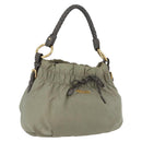 PRADA Shoulder Bag Nylon Leather Gold Light green Auth 170967-1