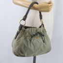 PRADA Shoulder Bag Nylon Leather Gold Light green Auth 170967-23