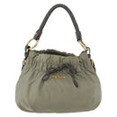 PRADA Shoulder Bag Nylon Leather Gold Light green Auth 170967-13