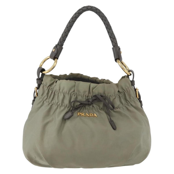 PRADA Shoulder Bag Nylon Leather Gold Light green Auth 170967