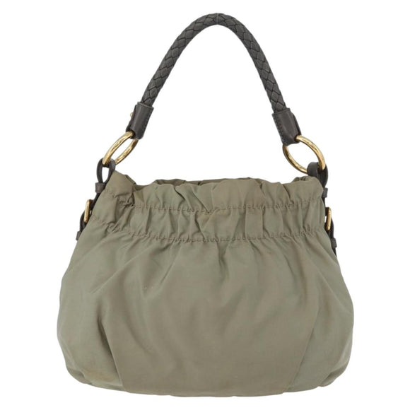 PRADA Shoulder Bag Nylon Leather Gold Light green Auth 170967