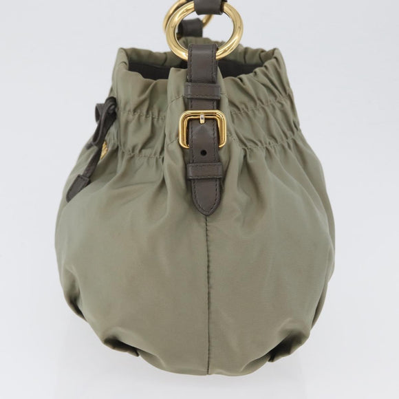 PRADA Shoulder Bag Nylon Leather Gold Light green Auth 170967