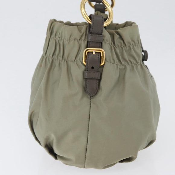PRADA Shoulder Bag Nylon Leather Gold Light green Auth 170967