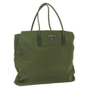 PRADA Tote Bag Nylon Khaki Silver Auth 170968-1
