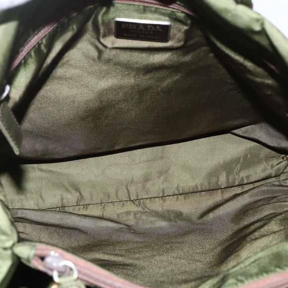PRADA Tote Bag Nylon Khaki Silver Auth 170968