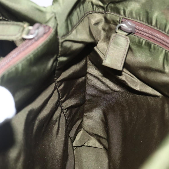 PRADA Tote Bag Nylon Khaki Silver Auth 170968