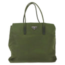 PRADA Tote Bag Nylon Khaki Silver Auth 170968-2