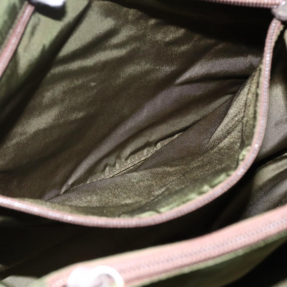 PRADA Tote Bag Nylon Khaki Silver Auth 170968