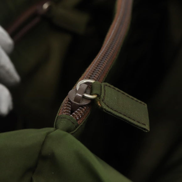 PRADA Tote Bag Nylon Khaki Silver Auth 170968