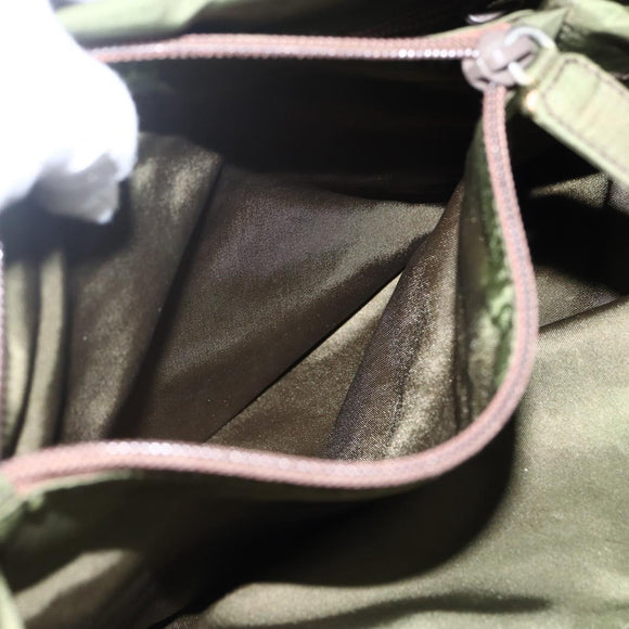 PRADA Tote Bag Nylon Khaki Silver Auth 170968