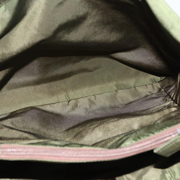 PRADA Tote Bag Nylon Khaki Silver Auth 170968